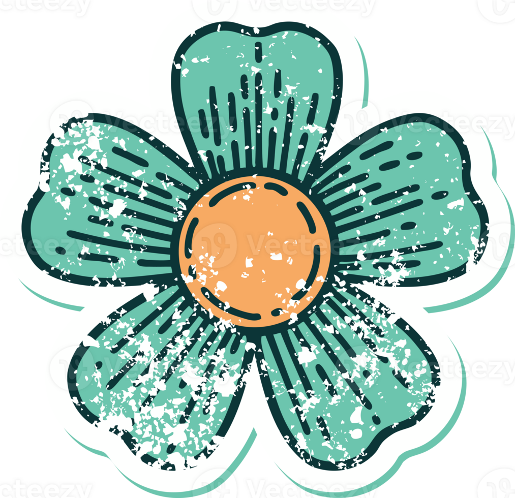 iconic distressed sticker tattoo style image of a flower png