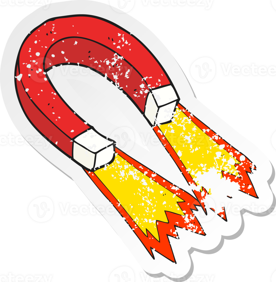 retro distressed sticker of a cartoon magnet png