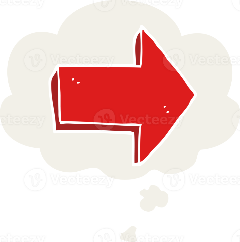 cartoon pointing arrow with thought bubble in retro style png