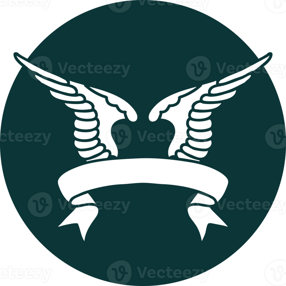 tattoo style icon with banner of a wing png