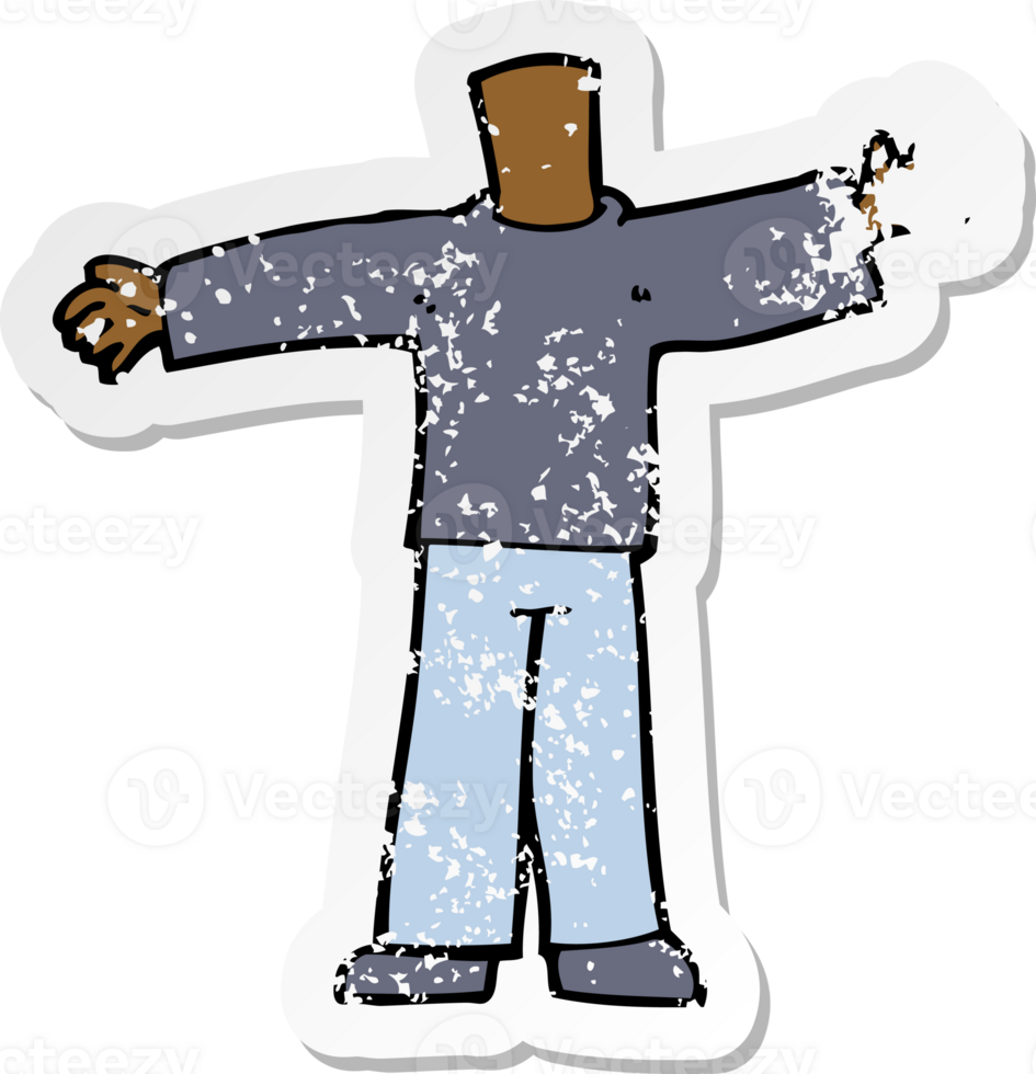 retro distressed sticker of a cartoon body with open arms png