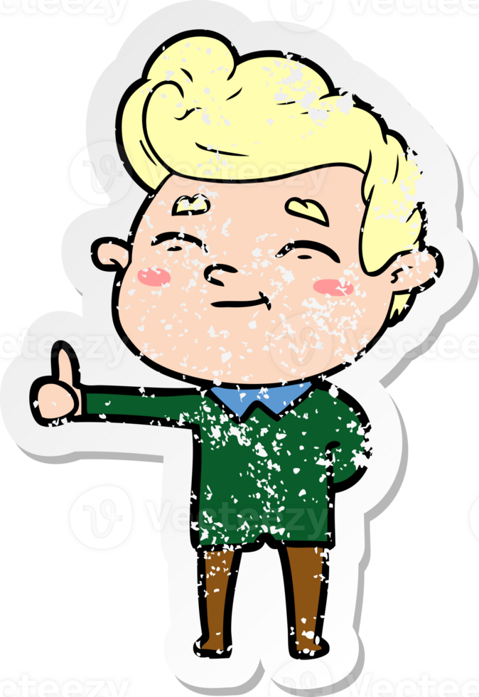 distressed sticker of a happy cartoon man png