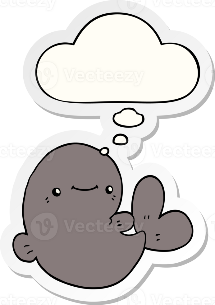 cartoon whale with thought bubble as a printed sticker png