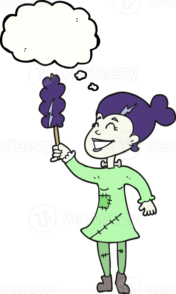 hand drawn thought bubble cartoon undead monster lady cleaning png