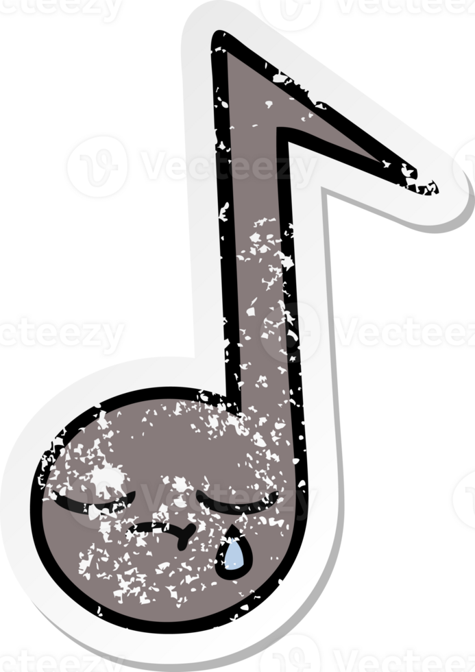 distressed sticker of a cute cartoon musical note png