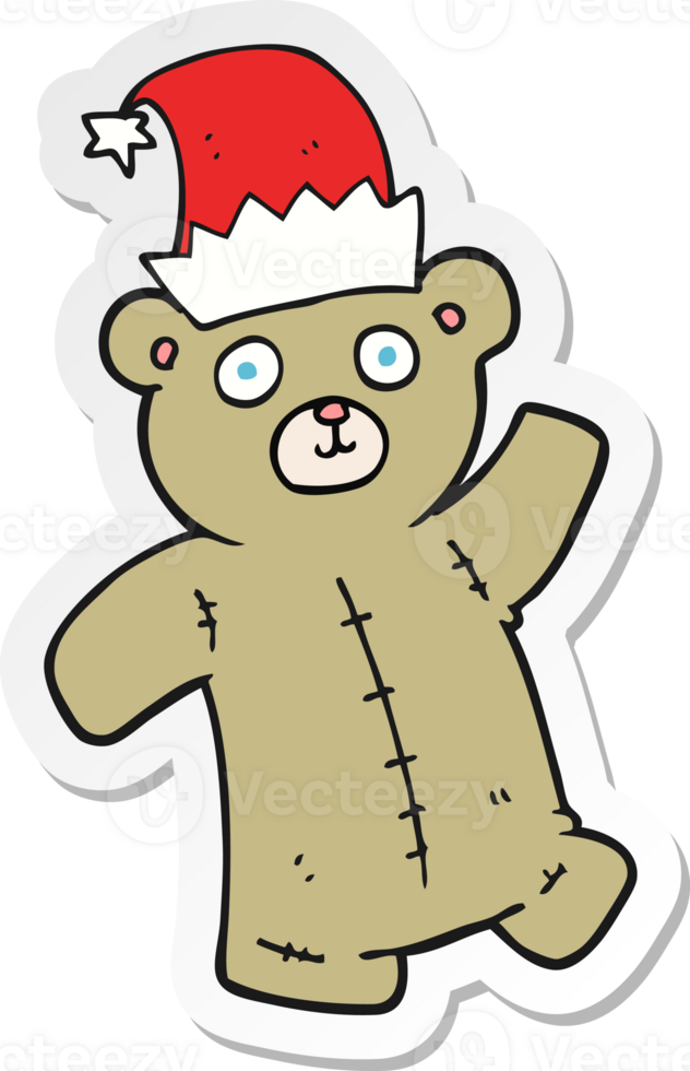sticker of a cartoon teddy bear wearing christmas hat png
