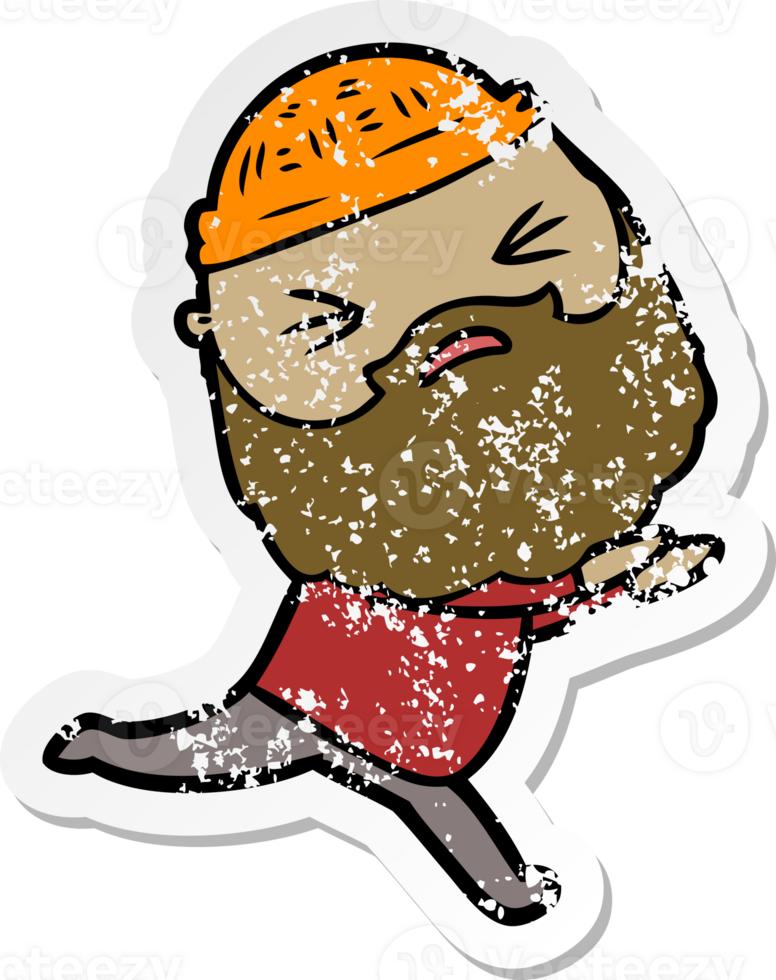 distressed sticker of a cartoon man with beard png