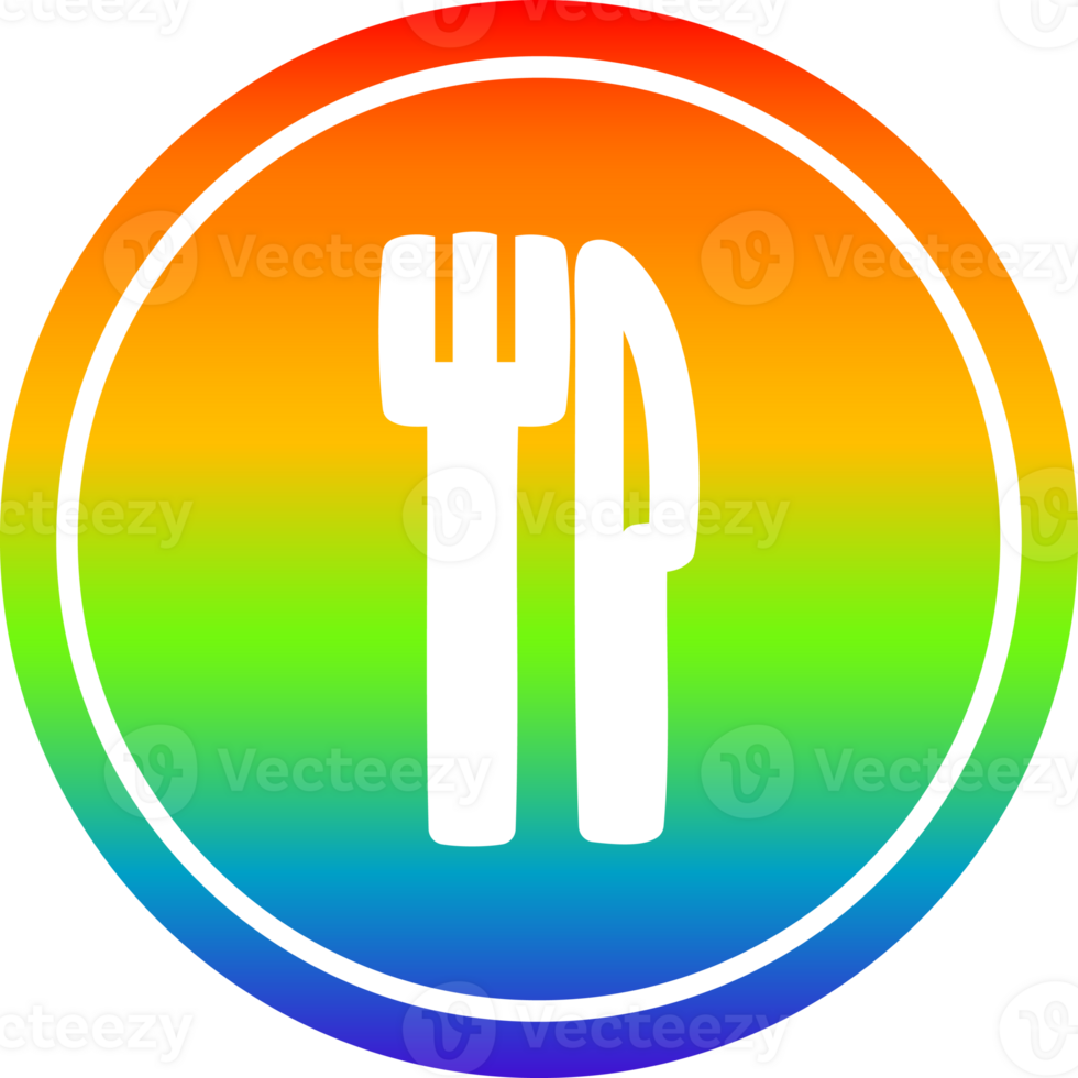knife and fork circular icon with rainbow gradient finish png