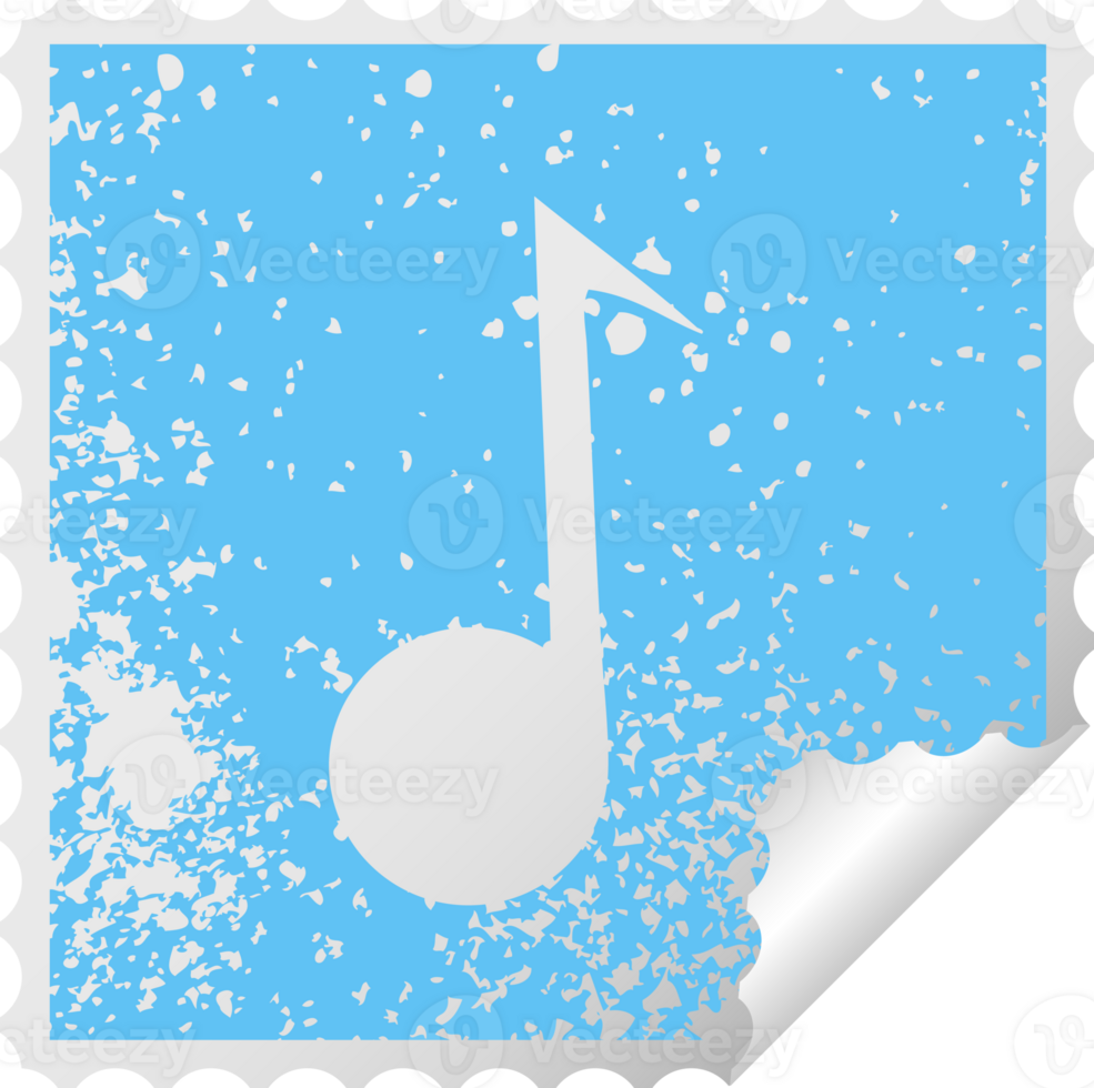 distressed square peeling sticker symbol of a musical note png