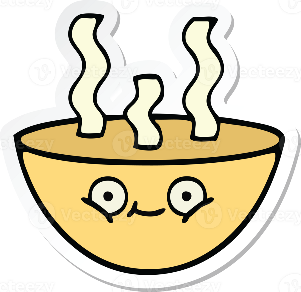 sticker of a cute cartoon bowl of hot soup png