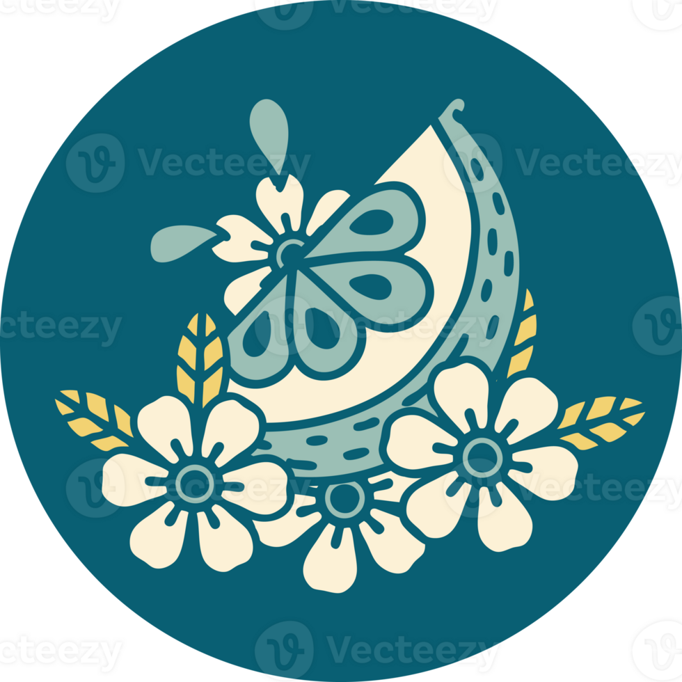 iconic tattoo style image of a decorative lemon png