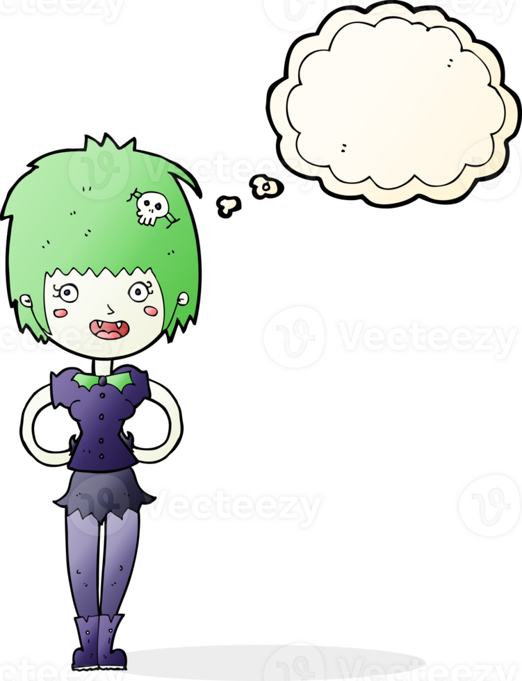 cartoon happy vampire girl with thought bubble png