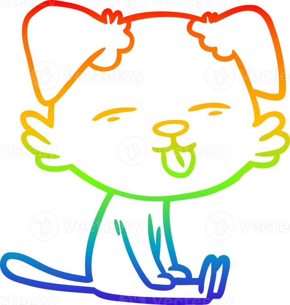 rainbow gradient line drawing of a cartoon dog sticking out tongue png