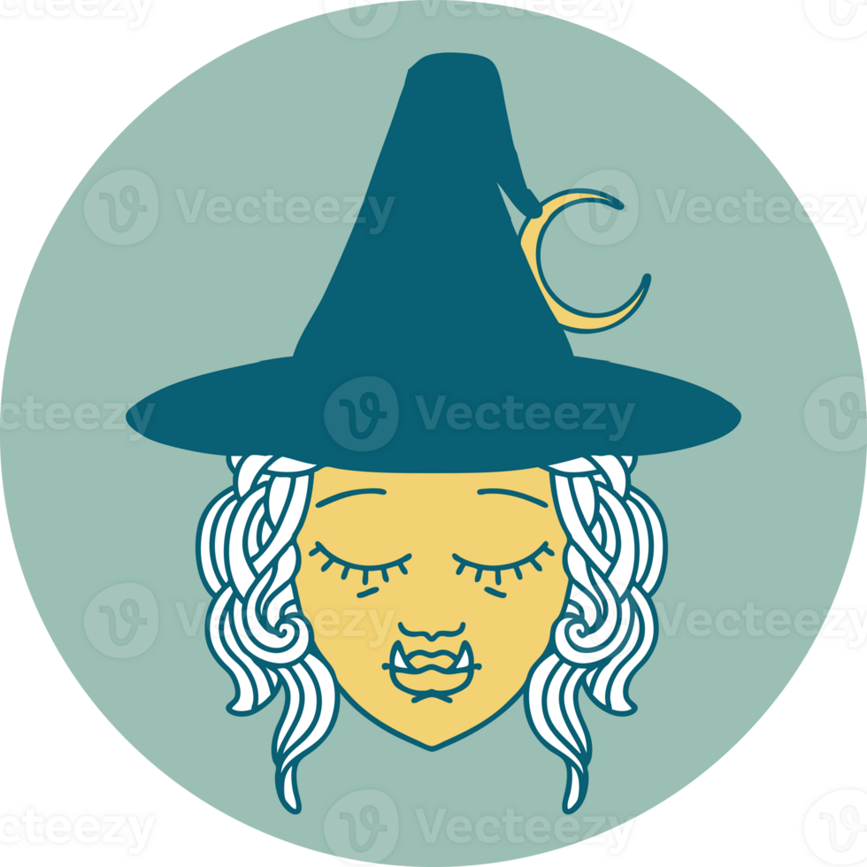 Retro Tattoo Style half orc witch character face png