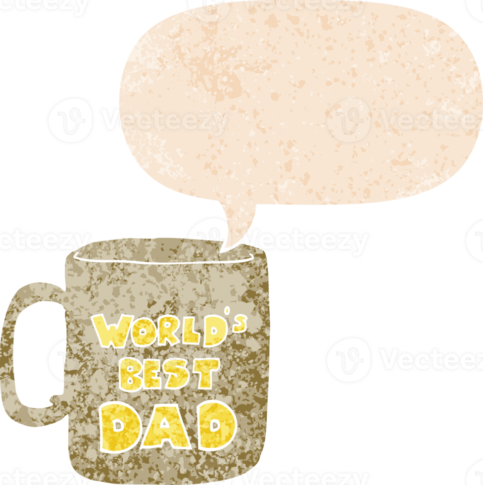 worlds best dad mug with speech bubble in grunge distressed retro textured style png