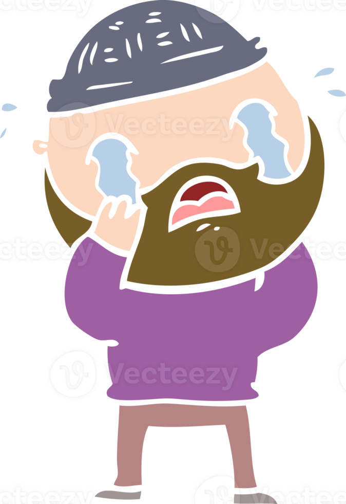 flat color style cartoon bearded man crying png