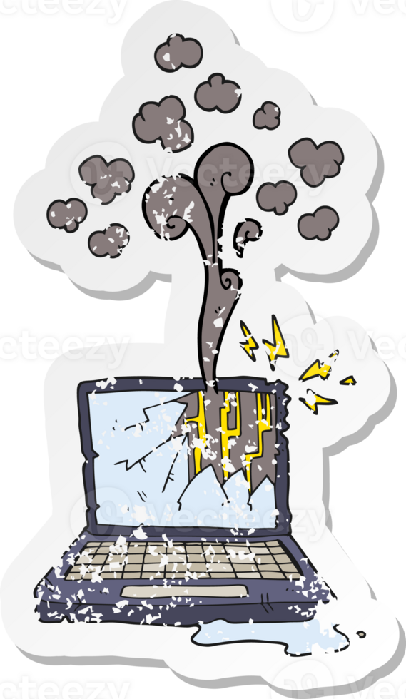 retro distressed sticker of a cartoon broken computer png