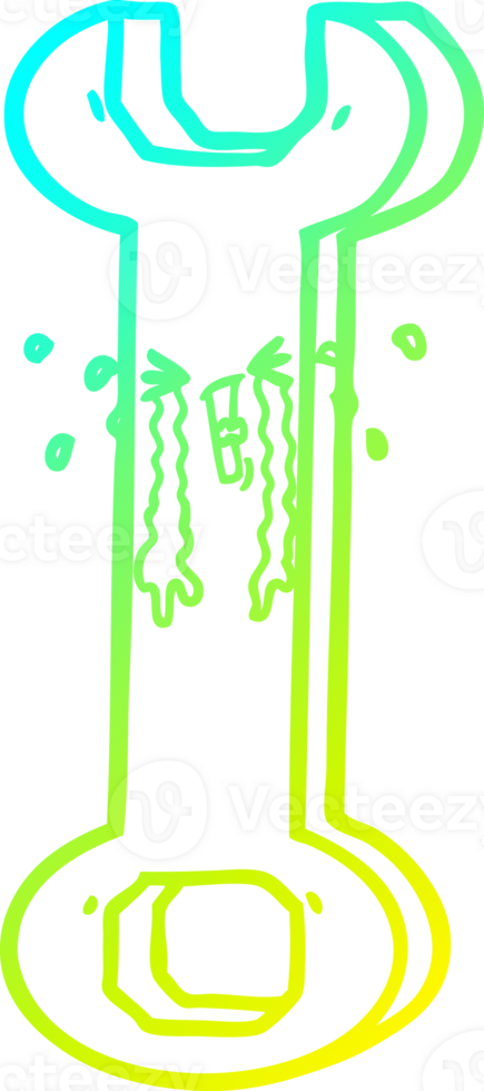 cold gradient line drawing of a cartoon spanner png
