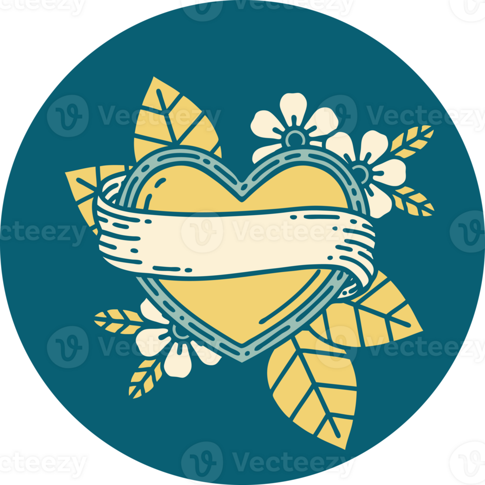 iconic tattoo style image of a heart and banner png