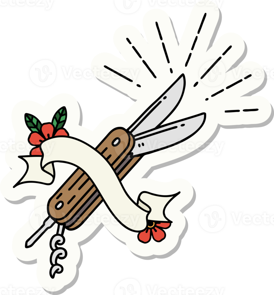 sticker of a tattoo style folding knife png