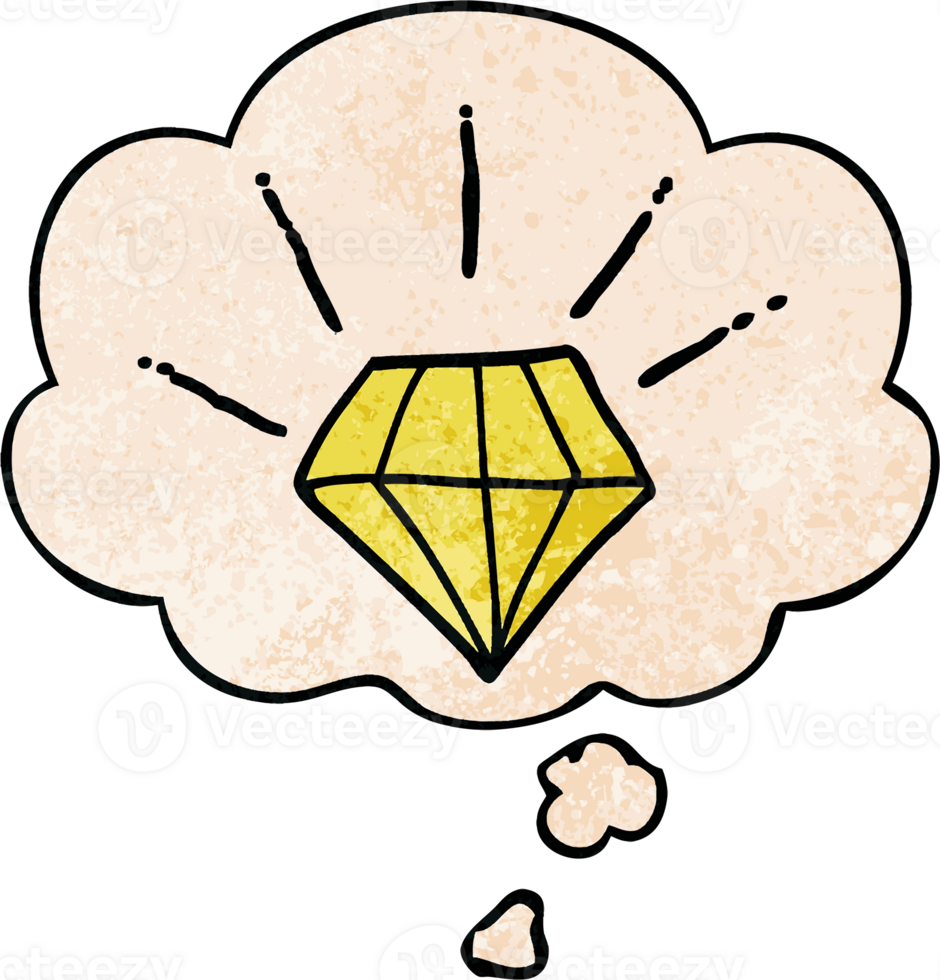 cartoon tattoo diamond with thought bubble in grunge texture style png