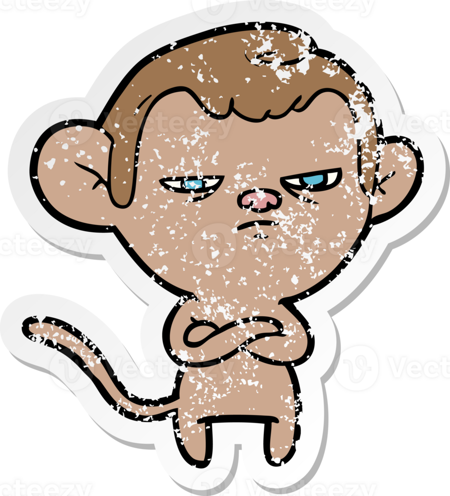 distressed sticker of a cartoon monkey png