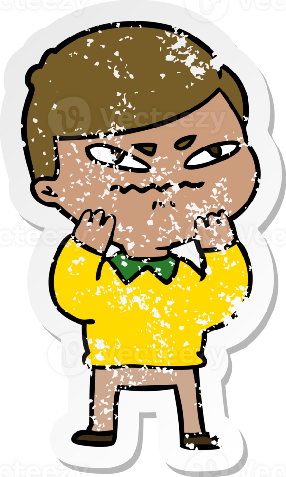 distressed sticker of a cartoon angry man png