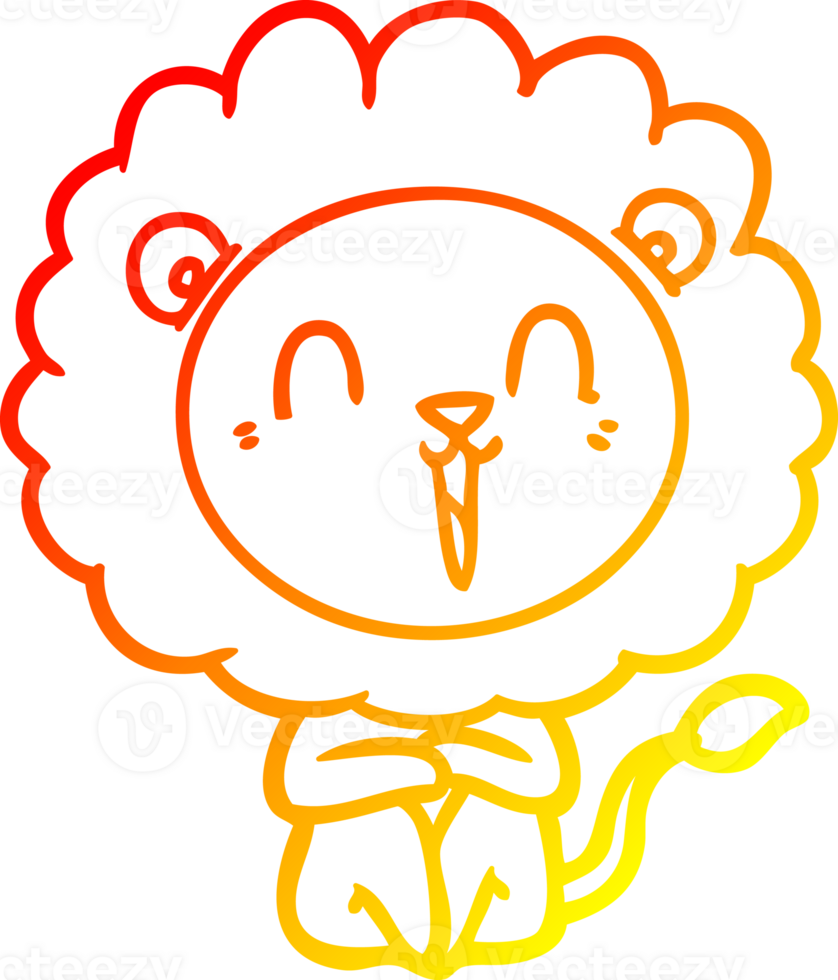 warm gradient line drawing of a laughing lion cartoon png