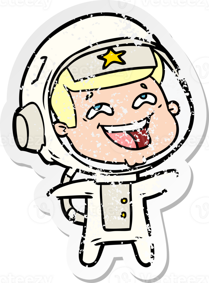 pegatina angustiada de un astronauta riéndose de dibujos animados png