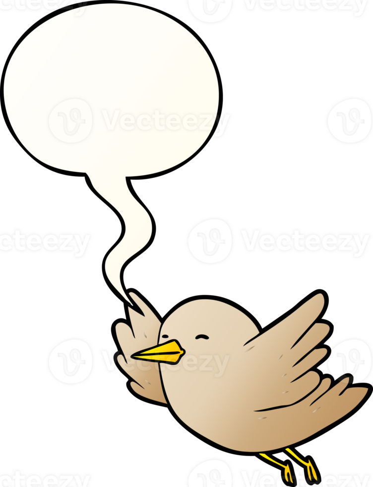cartoon bird flying with speech bubble in smooth gradient style png