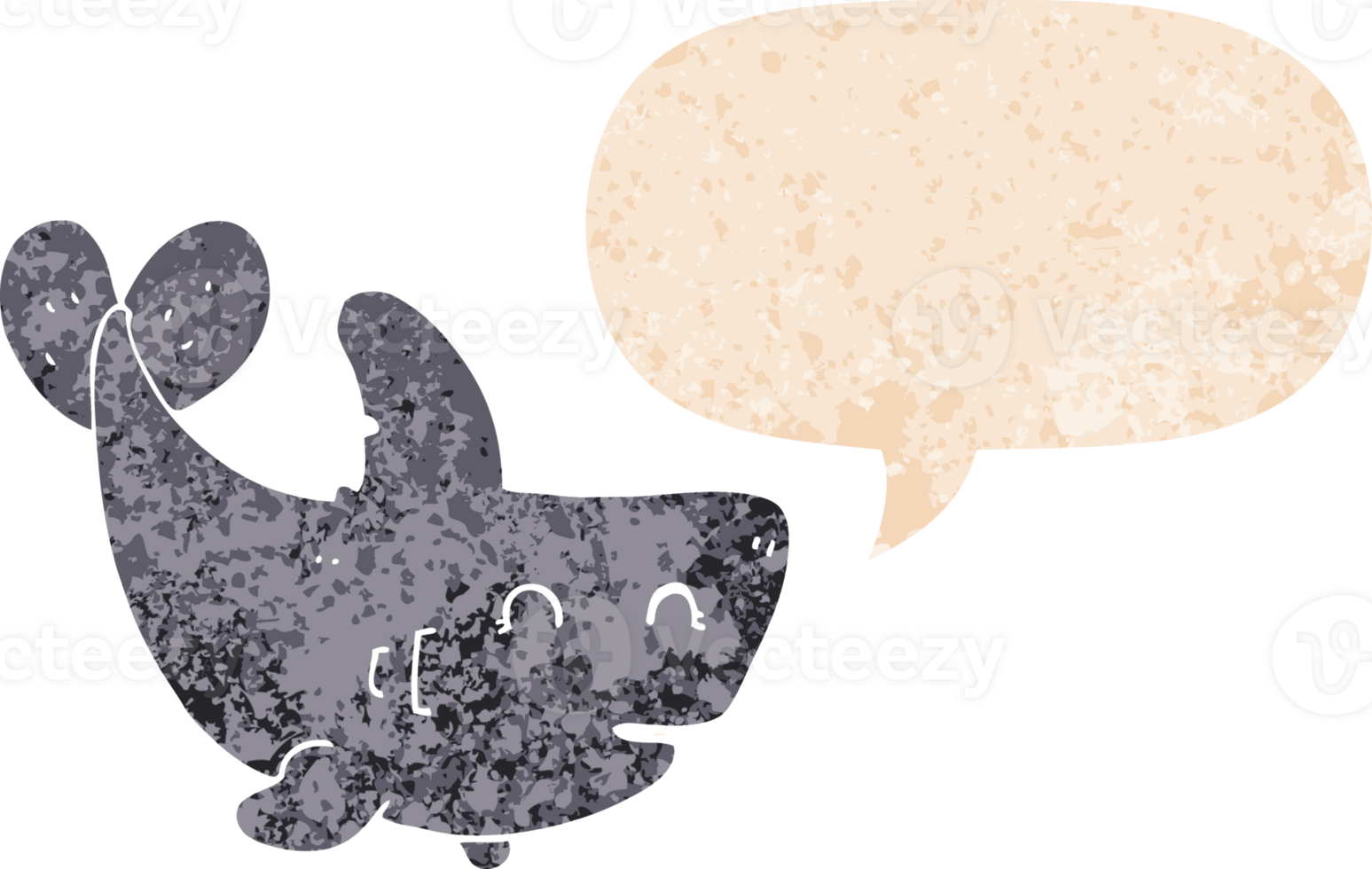 cartoon shark with speech bubble in grunge distressed retro textured style png