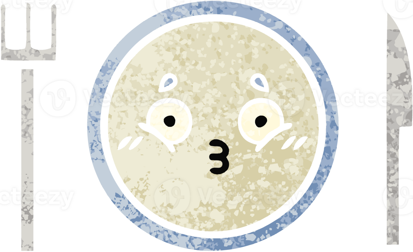 retro illustration style cartoon of a dinner plate png