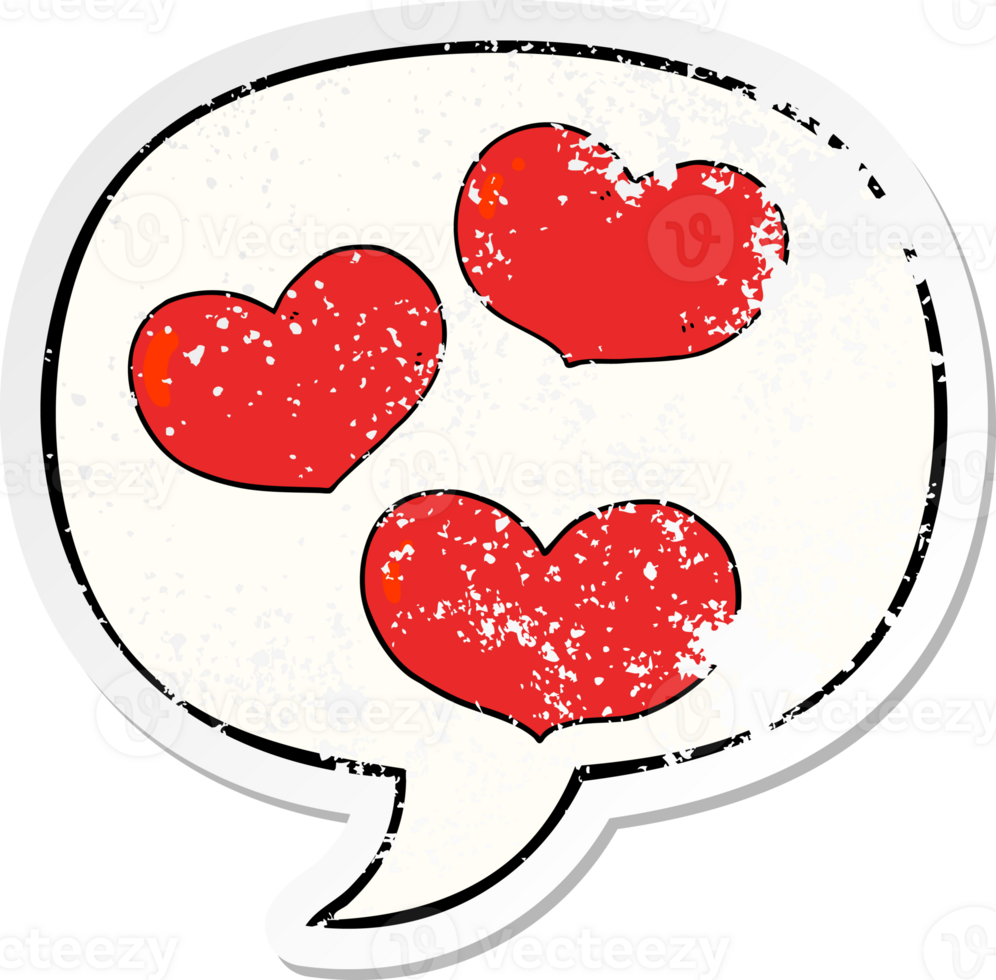 cartoon love hearts with speech bubble distressed distressed old sticker png