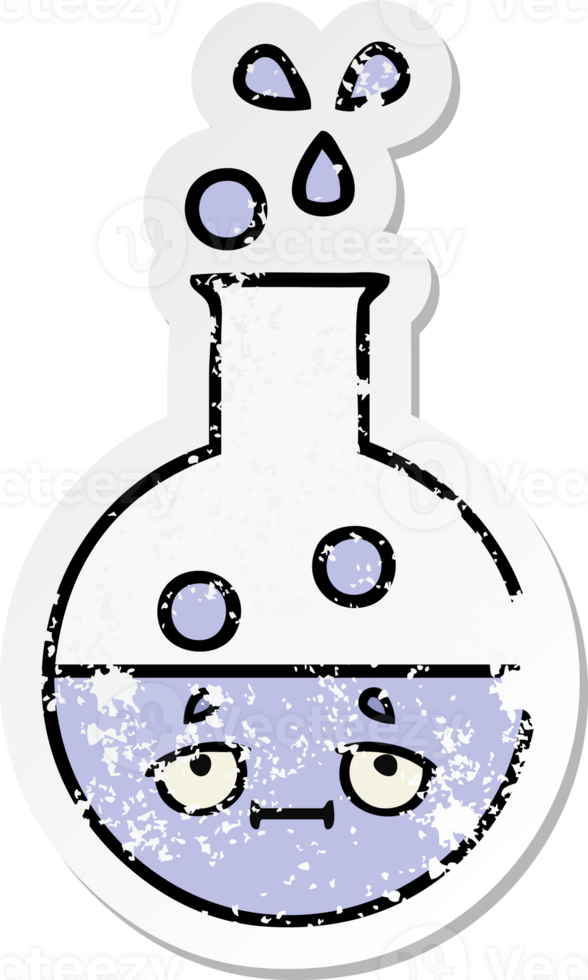 distressed sticker of a cute cartoon test tube png