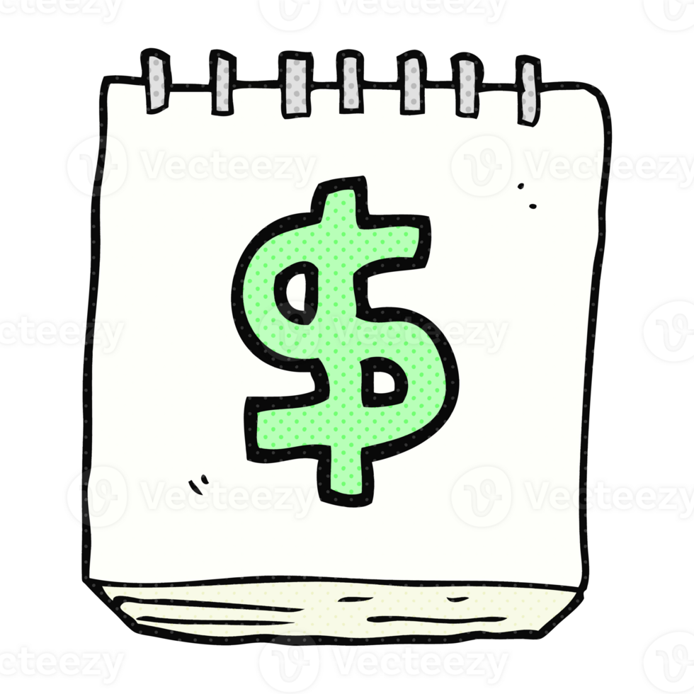 hand drawn cartoon note pad with dollar symbol png