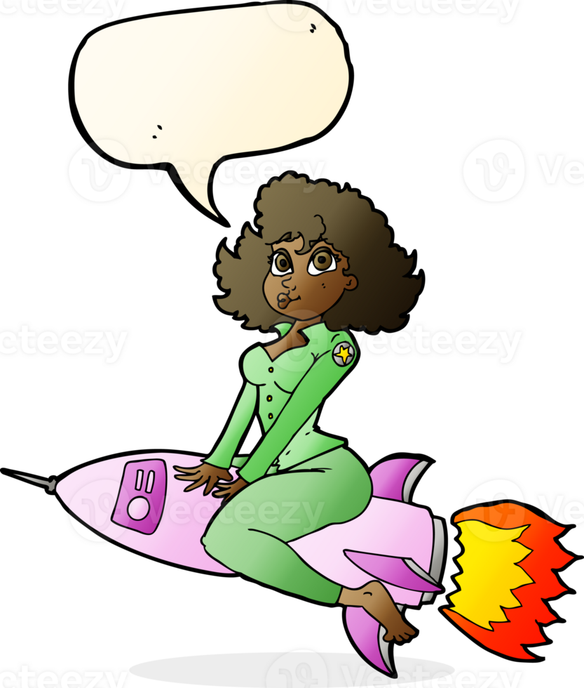 cartoon army pin up girl riding missile with speech bubble png
