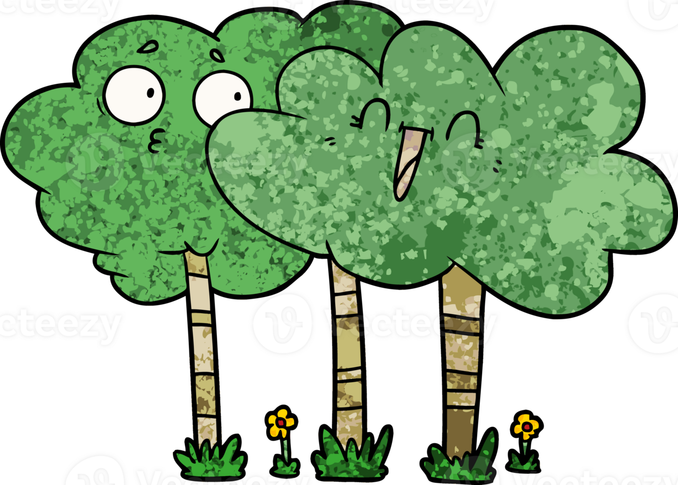 Cartoon-Bäume mit Gesichtern png
