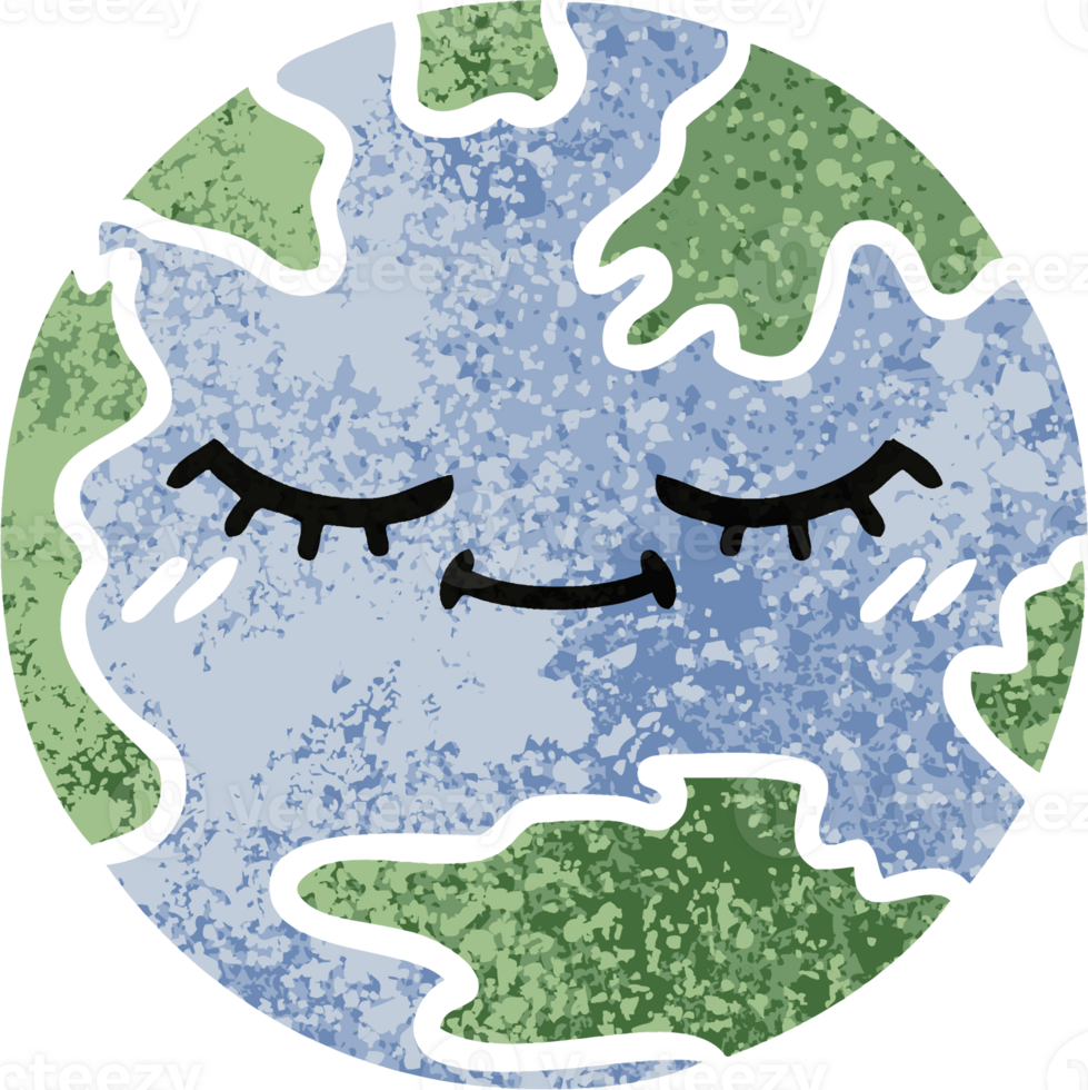 retro illustration style cartoon of a planet earth png