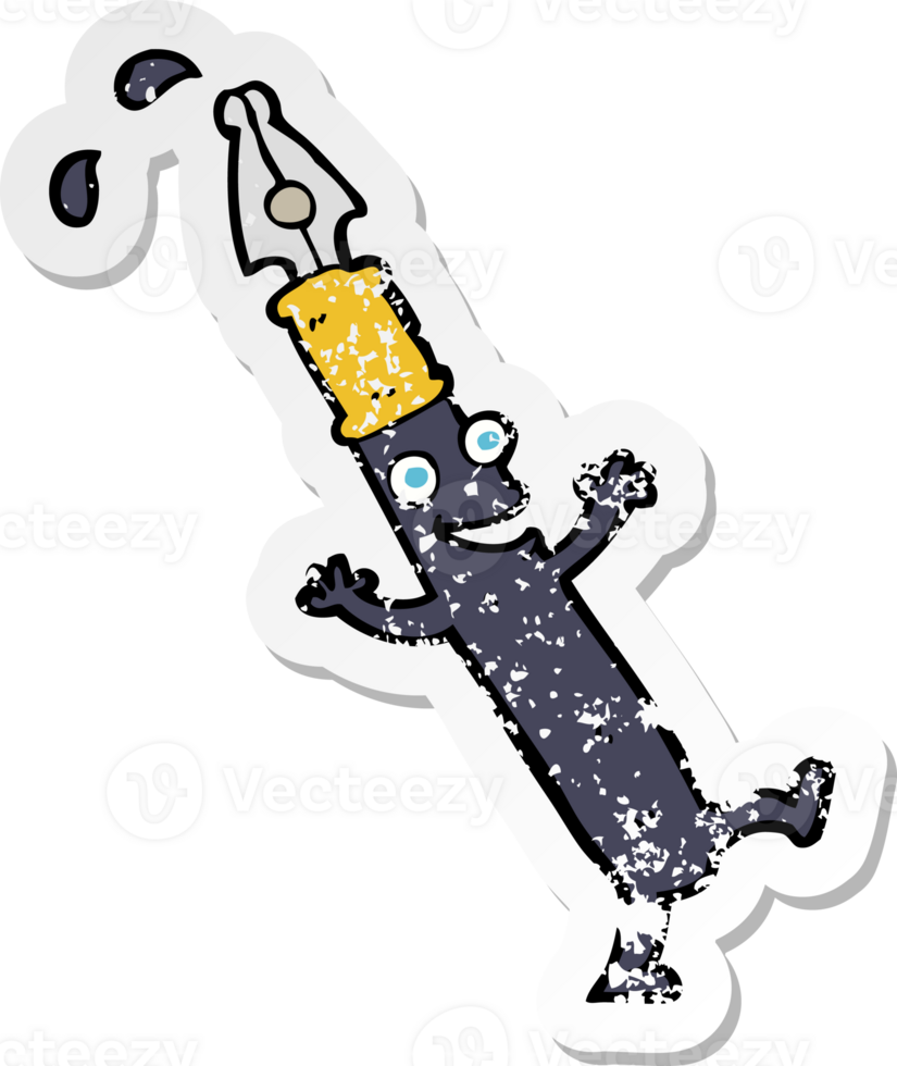 retro distressed sticker of a cartoon pen character png