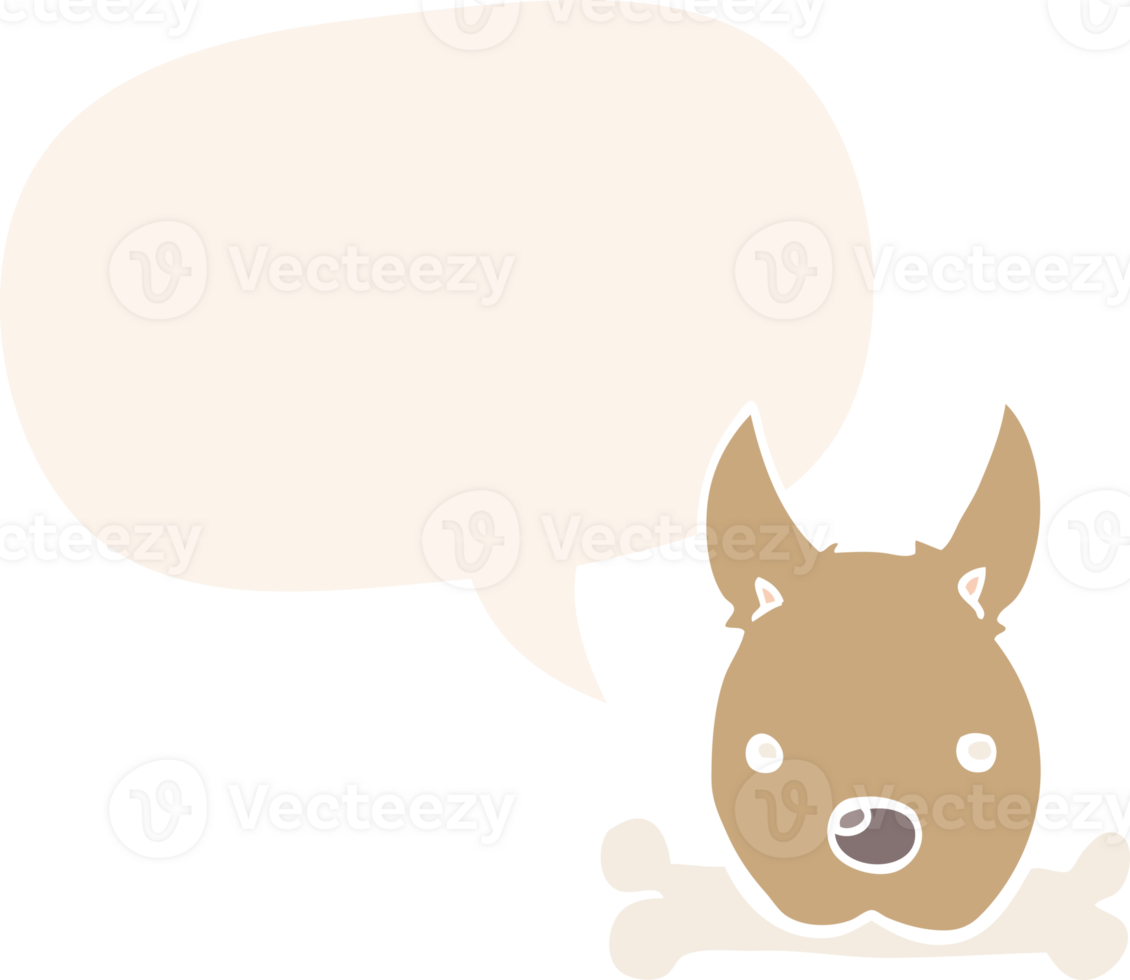 cartoon dog with bone with speech bubble in retro style png