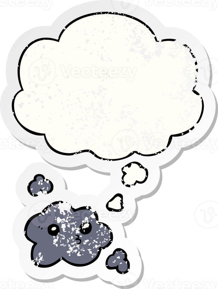 cute cartoon cloud with thought bubble as a distressed worn sticker png