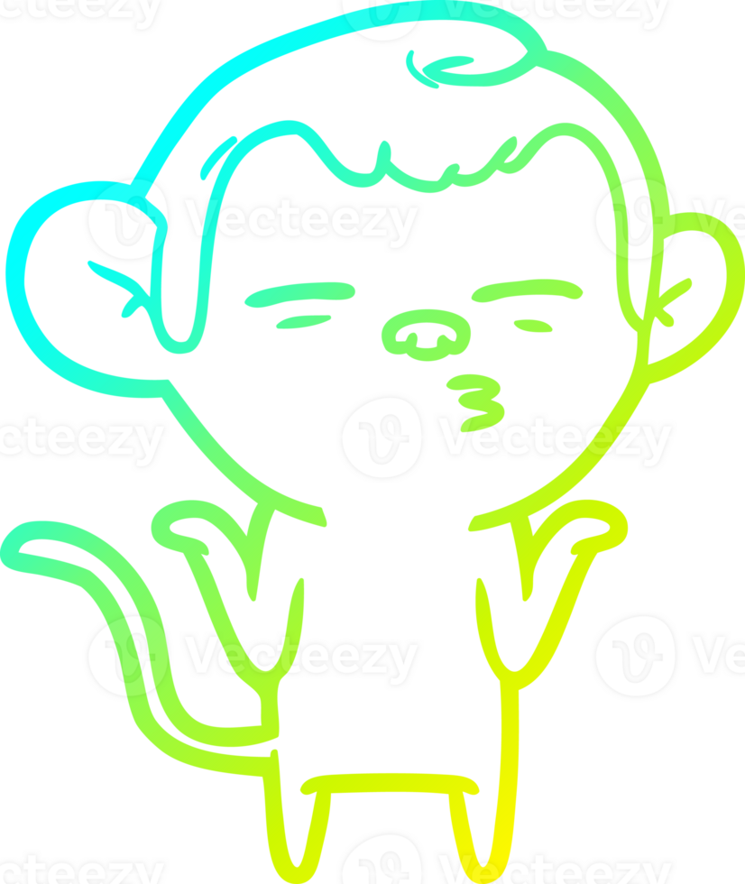 cold gradient line drawing of a cartoon suspicious monkey png