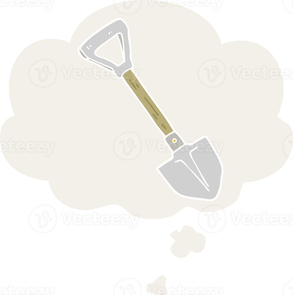 cartoon shovel with thought bubble in retro style png