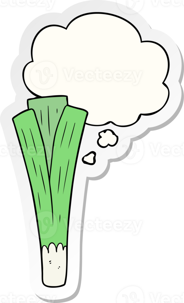 cartoon leek with thought bubble as a printed sticker png