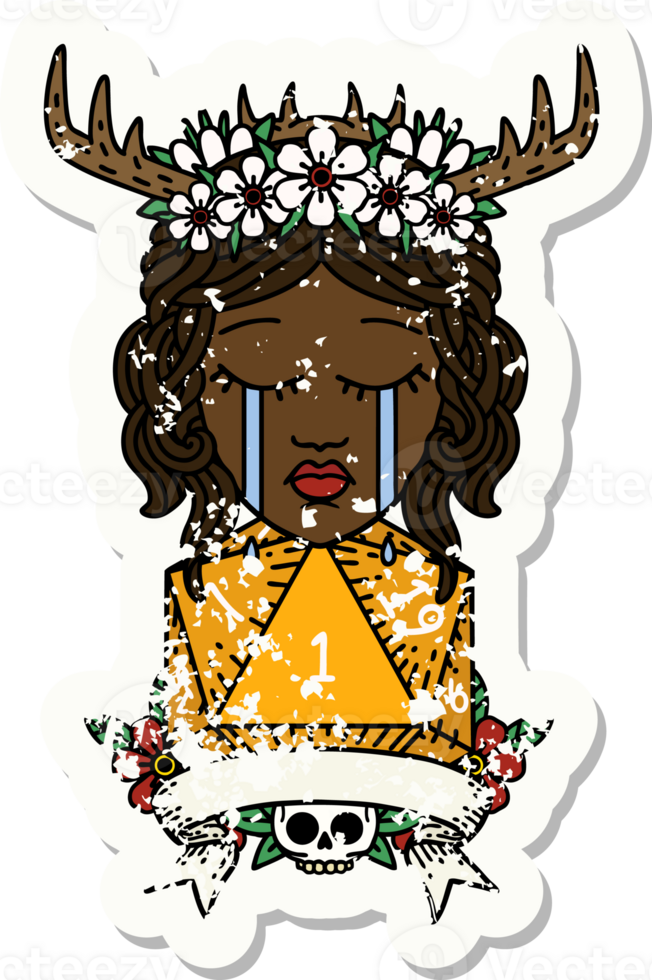 Retro Tattoo Style crying human druid with natural one roll png