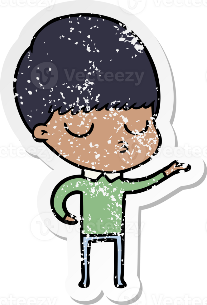distressed sticker of a cartoon calm boy png