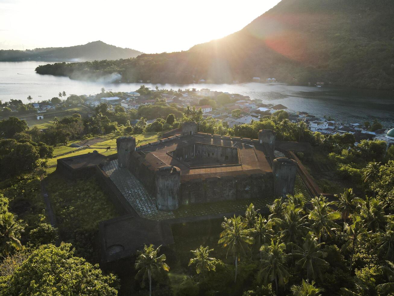 Aerial view of Fort Belgica With Banda Neira ocean In Background. Maluku, Indonesia, April 13, 2024 photo
