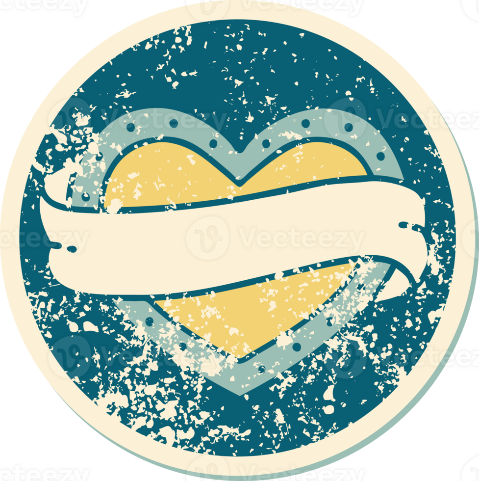 iconic distressed sticker tattoo style image of a heart and banner png