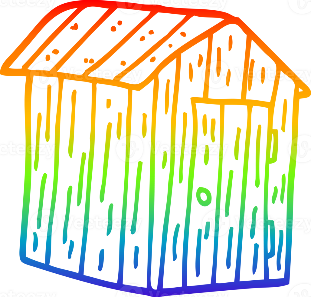 rainbow gradient line drawing of a cartoon wood shed png