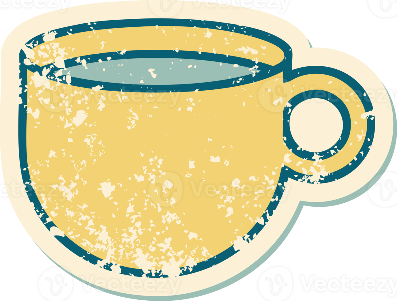 iconic distressed sticker tattoo style image of cup of coffee png